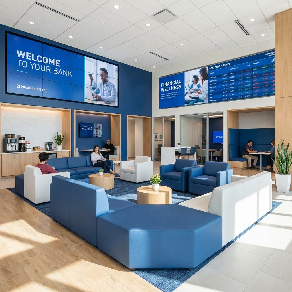 Konforlu ve modern banka bekleme alanı