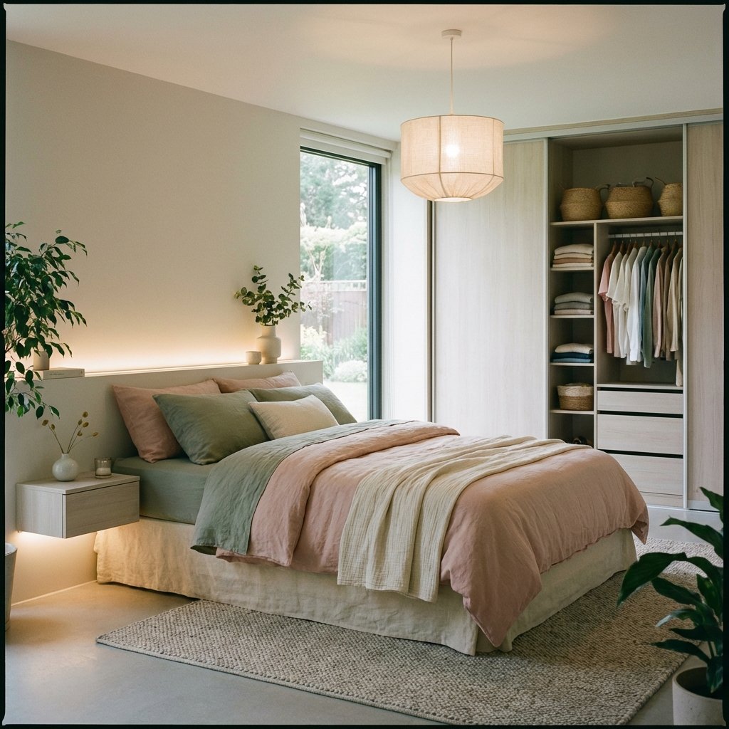 Pastel tonlarda huzurlu yatak odası tasarımı